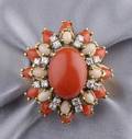 14kt Gold Coral and Diamond Ring