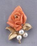18kt Gold and Carved Coral Rose Brooch Cartier