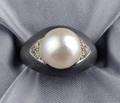 Patinated Steel Platinum Diamond and Cultured Pearl Ring Attributed to GT Marsh