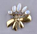 14kt Gold Moonstone and Sapphire Brooch