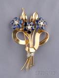 Retro 18kt Gold Sapphire and Diamond Flower Brooch