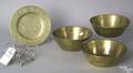 Five pcs of metalware to include 3 brass bowls stamped Hiram W Hayden