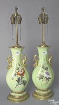 Pair of porcelain table lamps with floral decoration