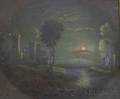 American School 19th Century Two Naive Moonlit Landscapes