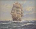 Framed Oil on Canvas View of a Sailing Vessel at Full Mast by Alfred Gabali GermanAmerican 18861963