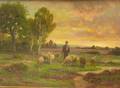 Framed 19th20th Century Continental School Oil on Canvas Pastoral Scene of a Shepherd with His Flock