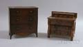 Miniature Federalstyle Mahogany Veneer ThreeDrawer Chest and Empire Mahogany Bureau