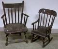Childs Paint Decorated Armrocker and Windsor Thumbback Arrowback Armchair