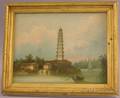 Giltwood Framed Oil on Panel Depicting Whampoa Pagoda in a Landscape