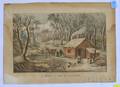 Framed Currier  Ives Handcolored Lithograph A Home in the Wilderness