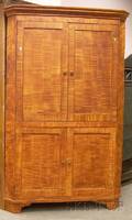 Tiger Maple Grain Painted Pine FourDoor Corner Cupboard