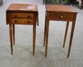 Federal Maple and Mahogany Veneer Dropleaf TwoDrawer Work Table and a Pine OneDrawer Light Stand