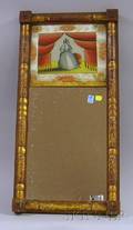 Parcelgilt and Grain Painted Splitbaluster Mirror with Reversepainted Glass Tablet Depicting a Woman Amidst Drapes