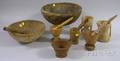 Two Burlwood Bowls and Six Wooden Mortars with Five Pestles