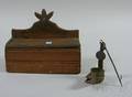 Wooden Lidded Wall Box and an Iron Double Crusie Lamp