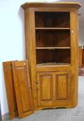 Country Comb Grain Painted Pine Corner Cabinet with Four Paneled Doors