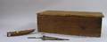 Pine SixBoard Bible Box a Small Wooden HalfHull Model and a Set of Wrought Iron Skewers