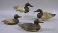 Four Painted Wooden Factory Duck Decoys