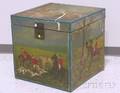 Handpainted Hunting Scenes Decorated Asian Pigskinclad Storage Box