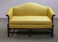 Chippendalestyle Upholstered Camelback Carved Mahogany Settee