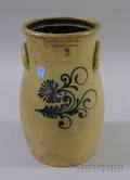 Stoneware Churn with Cobalt Flower Decoration