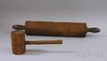 Large Walnut Rolling Pin and a Wooden Mallet