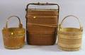 Twenty Assorted Woven Splint Baskets Two Wooden Pails and an Asian Basket