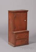 Diminutive Redpainted Pine Stepback Cupboard