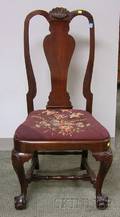 Chippendale Carved Mahogany Side Chair with Needlepoint Upholstered Slip Seat