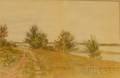 Framed 19th Century American School Watercolor on Paper of a Road by a Lake