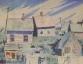 Framed Watercolor on Paperboard View of Houses in a Coastal Town Laundry by Walton Blodgett American 19081963