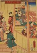 Unframed Japanese Woodblock Print of a Kabuki Theater Attributed to Utagawa Kunisada Toyokuni III