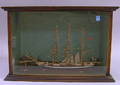 Cased Painted Wooden American Threemasted Sailing Ship Diorama