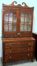 Late Federal Glazed Mahogany and Mahogany Veneer Writing DeskBookcase