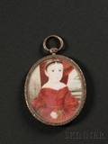 Portrait Miniature of a Girl in Red Holding a Flower Isaac Sheffield Connecticut 17981845 c 1840