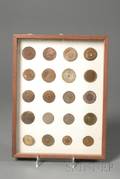 Twenty Framed Colonial Brass Copper and Pewter Buttons
