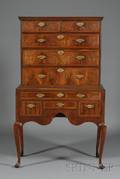 Queen Anne Walnut Veneer and Maple High Chest of Drawers