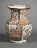Rose Medallion Hexagonal Paneled Porcelain Vase