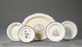 Five Pearlware Pottery Table Items with Blue Rim Borders