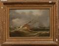 AngloAmerican School 19th Century Yacht Rounding the Light in Rough Seas