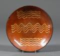 Redware Plate with Yellow Slip Bacon Strip Decoration