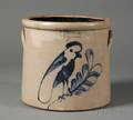 Stoneware Crock with Cobalt Bird Perched on Leafy Branch
