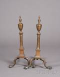 Pair of Federal Brass and Iron Urntop Andirons