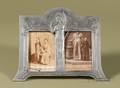 Jugendstil Pewter Double Picture Frame with Two Cabinet Cards