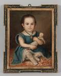 Spanish Colonial School 19th Century Portrait of a Young Girl in a Lacy Blue Dress Holding a Doll