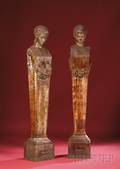 Matched Pair of French Castiron Figural Pilasters