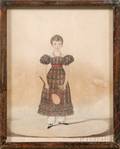 Richard Dighton British 17951880 Portrait of a Girl in Gingham Dress with a Shuttlecock and Racket
