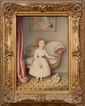 Hannah Fairfield American 18081894 Portrait of a Little Girl in White Dress Holding a Bouquet in an Empire Interior