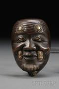 Two Japanese Meiji Period Mixed Metal and Bronze Miniature Noh Masks