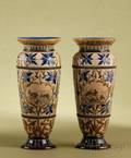 Pair of Doulton Lambeth Blue and Brown Saltglaze Mantel Vases